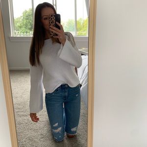 Vintage Bell Sleeve White Knit Sweater